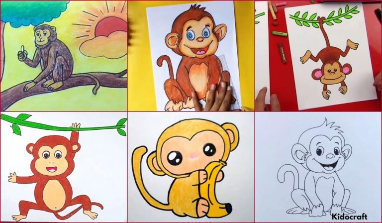 15 Step by Step Monkey Drawing Tutorials For Kids
