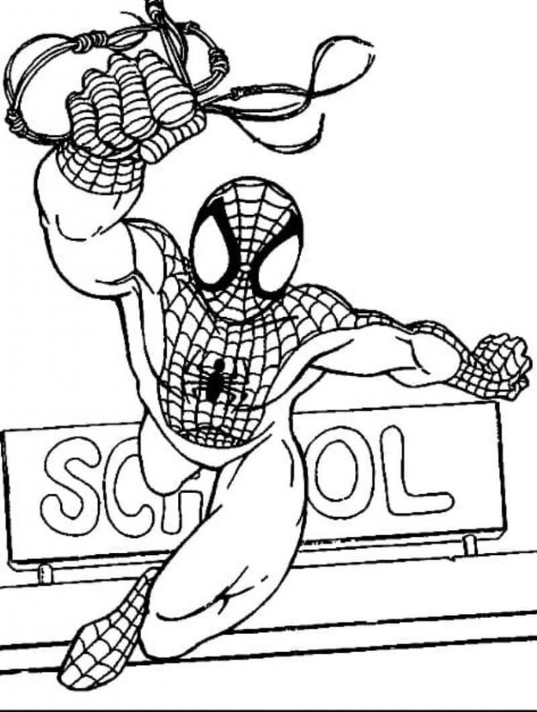 Spiderman In The School Coloring Page