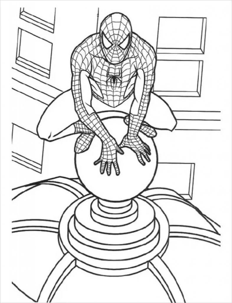 Spiderman Top On The Building Coloring Page