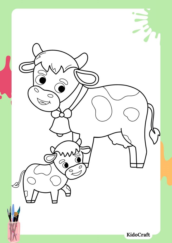 coloring page of a cartoon cow with a baby 9