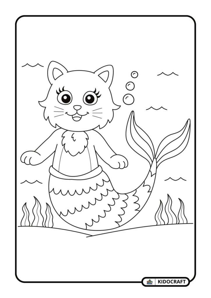 Cute Cat Mermaid Coloring Pages for Kids