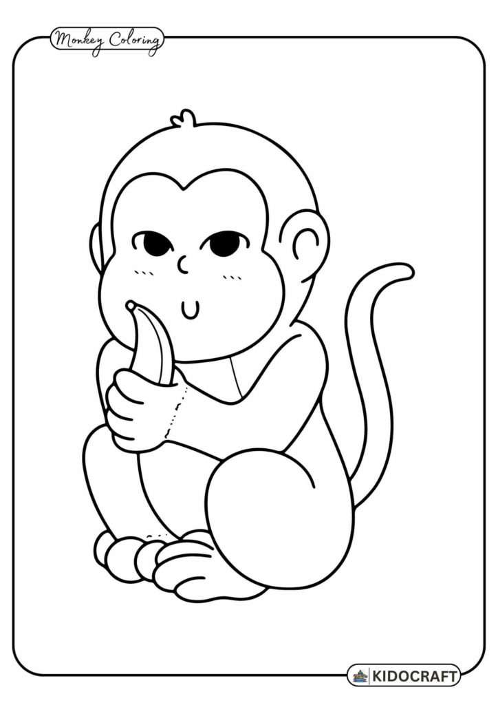 Monkey with Banana Coloring Pages for Kids