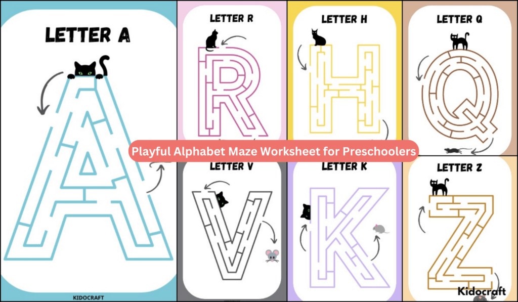 Playful Alphabet A to Z Maze Worksheet for Preschoolers