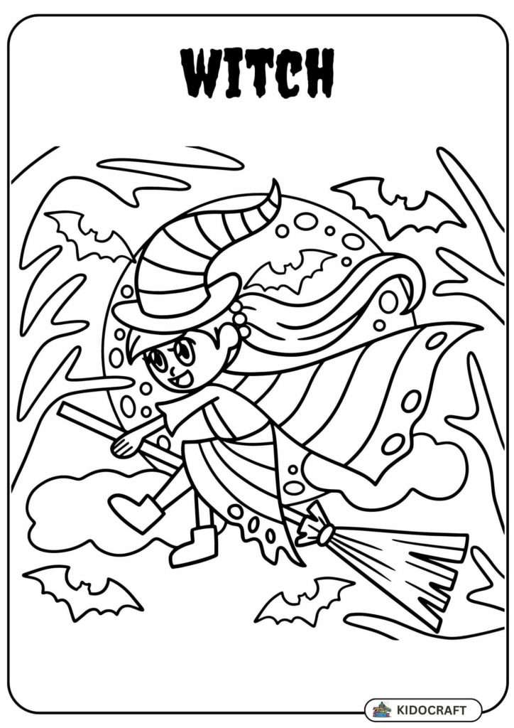 flying witch coloring sheet