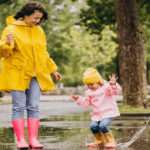 Womens with kids in rainy day