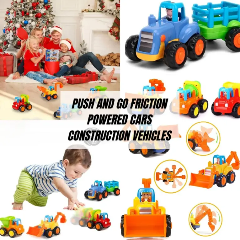 push and go friction powered cars construction vehicles toy for kids